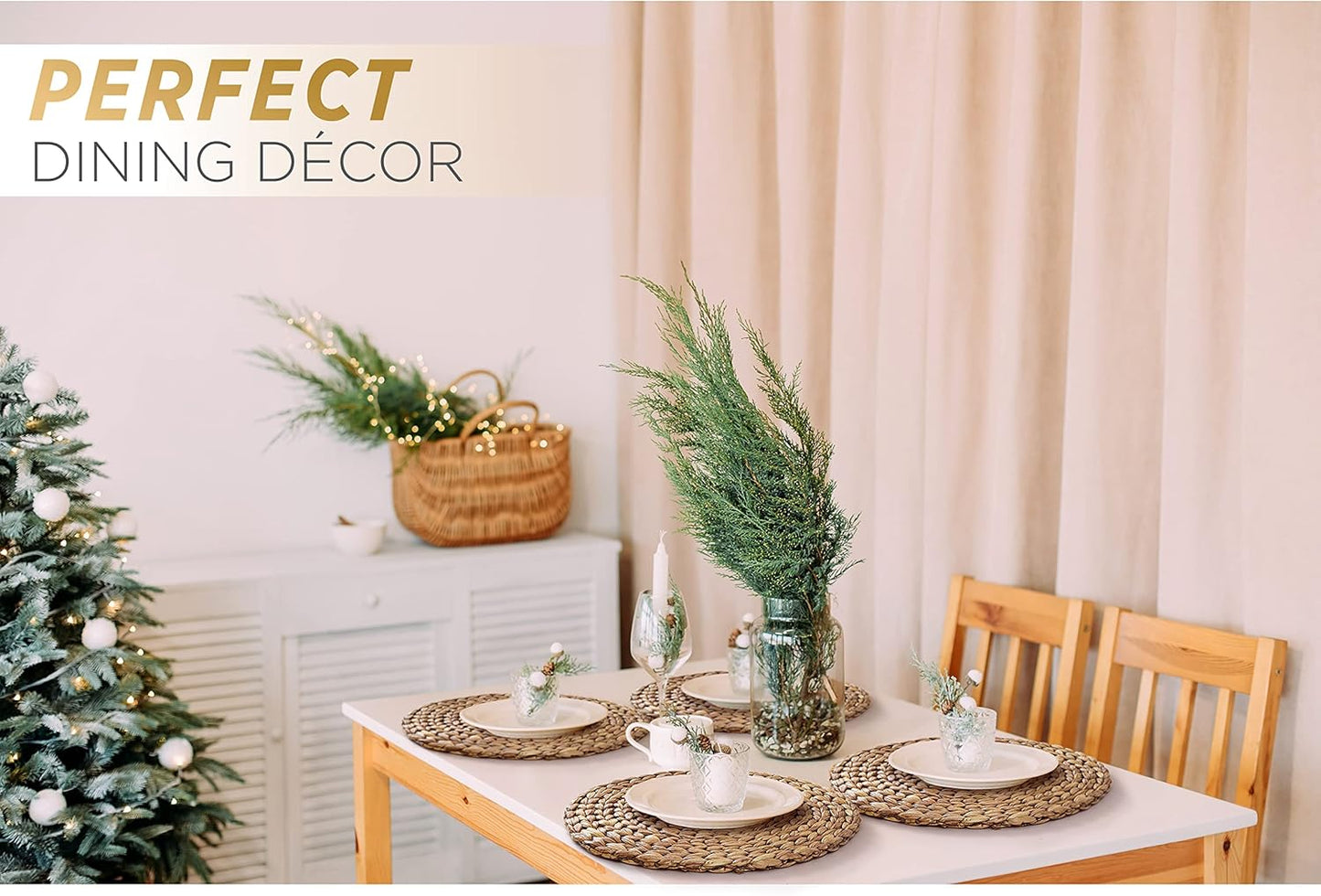 (Sizes:11.8"-13.5''-15") BLUEWEST Woven Placemats (Set of 10), Round Rattan Water Hyacinth Table Mats, Braided Durable & Heat-Resistant Design for Dining Table (11.8'')
