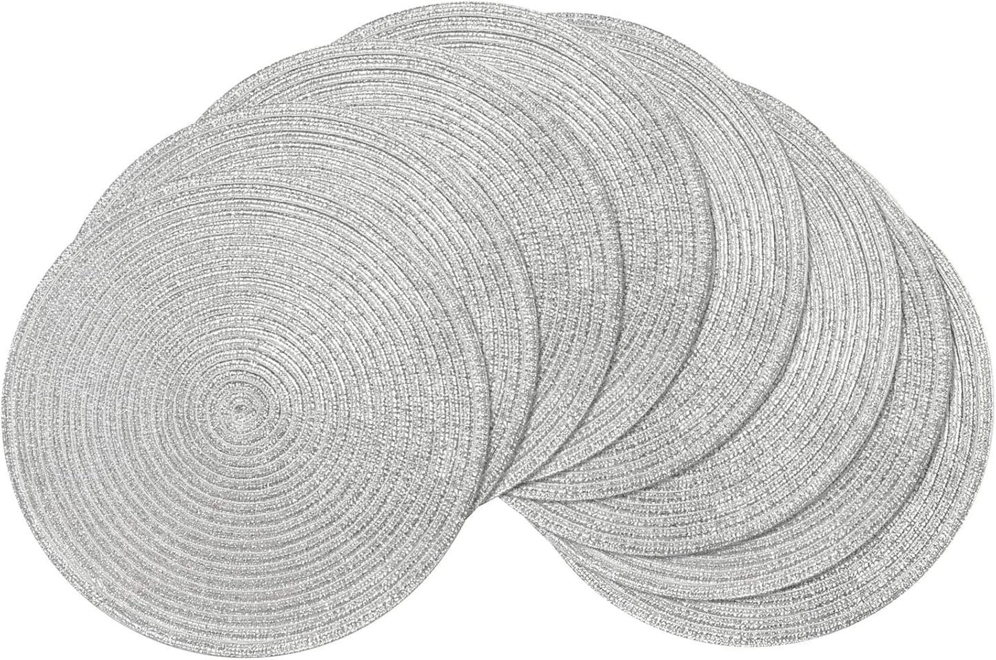 SHACOS 15 inch Beige Round Placemats Set of 12 for Dining Table Woven Braided Circle Place Mats Kitchen Placemat Washable Table Mats