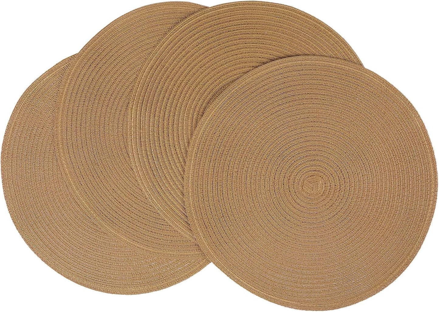 SHACOS 15 inch Beige Round Placemats Set of 12 for Dining Table Woven Braided Circle Place Mats Kitchen Placemat Washable Table Mats