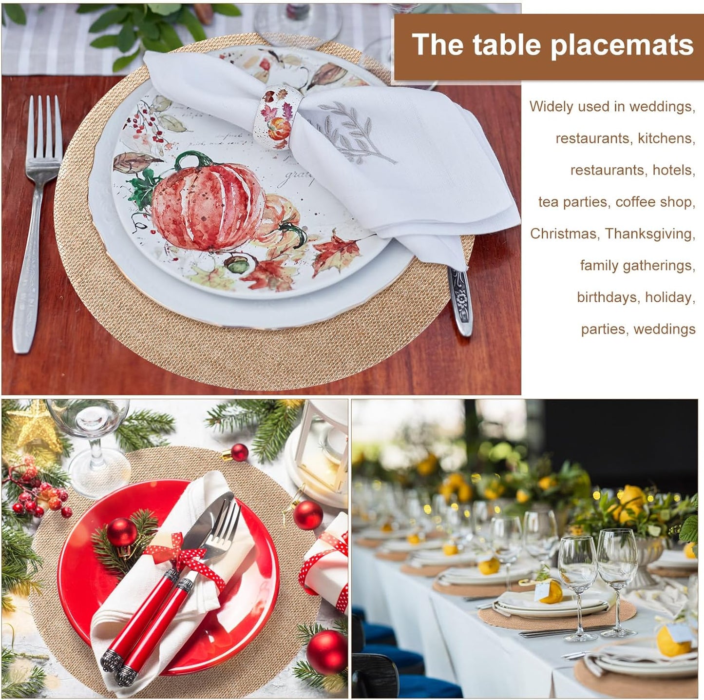 Mifoci 100 Pieces Fall Burlap Placemats, Burlap Round Reusable Placemats Brown Table Mats Circle Rustic Table Decorations for Wedding Christmas Dinner Holiday Farmhouse Supplies(11.8 Inches)