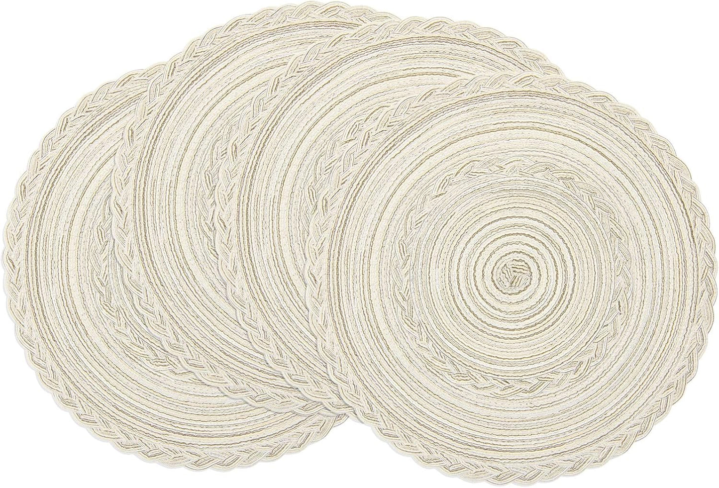 SHACOS 15 inch Beige Round Placemats Set of 12 for Dining Table Woven Braided Circle Place Mats Kitchen Placemat Washable Table Mats
