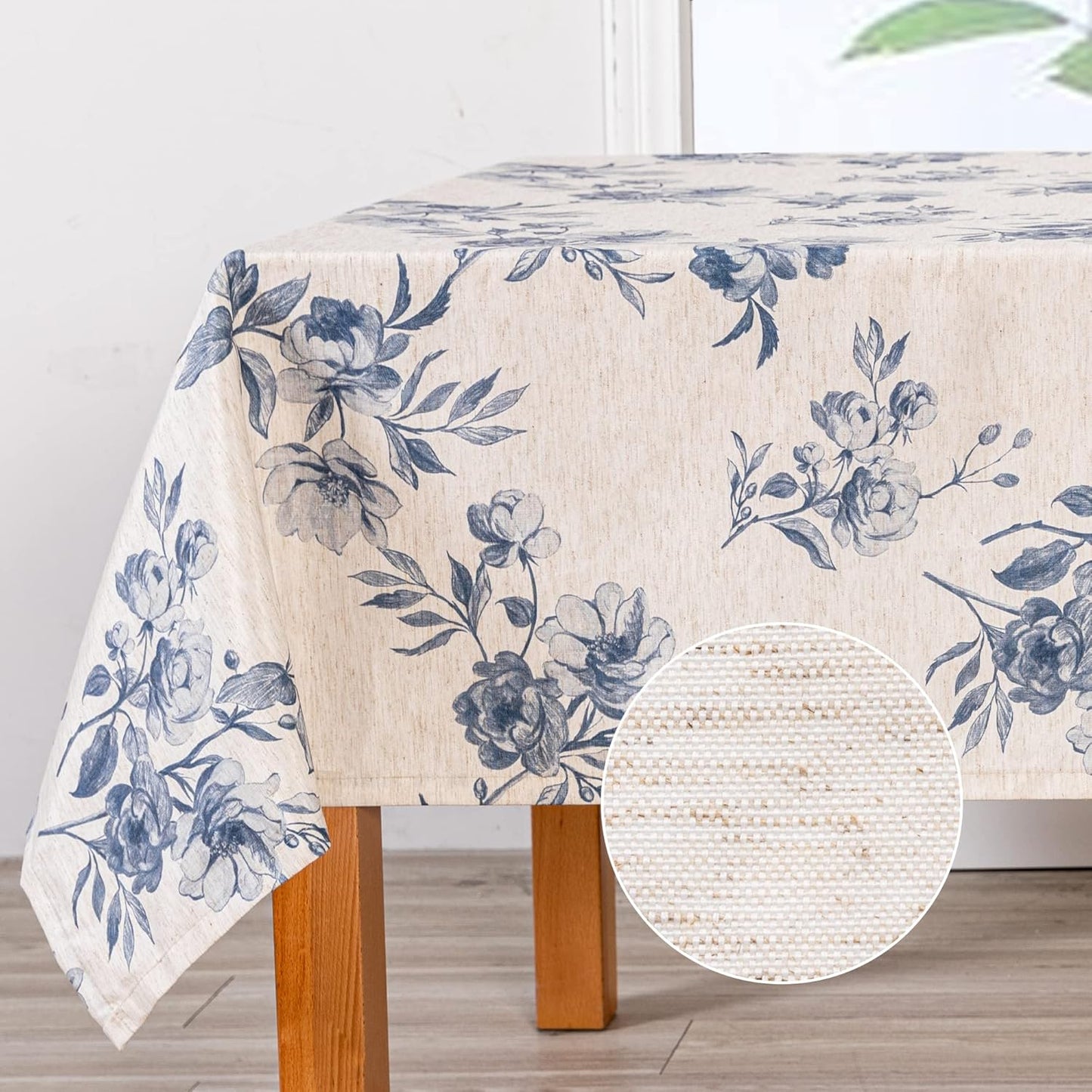 MYSKY HOME Table Cloth 60x84 in Rectangle Table, Heavy Duty Cotton Tassel Linen Look Waterproof Tablecloths Farmhouse Tablecloth, Wrinkle Free Table Cover with Beige Tassels for Kitchen Dining, Party