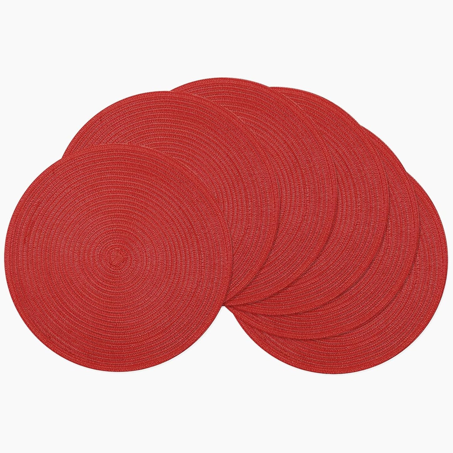 SHACOS 15 inch Beige Round Placemats Set of 12 for Dining Table Woven Braided Circle Place Mats Kitchen Placemat Washable Table Mats