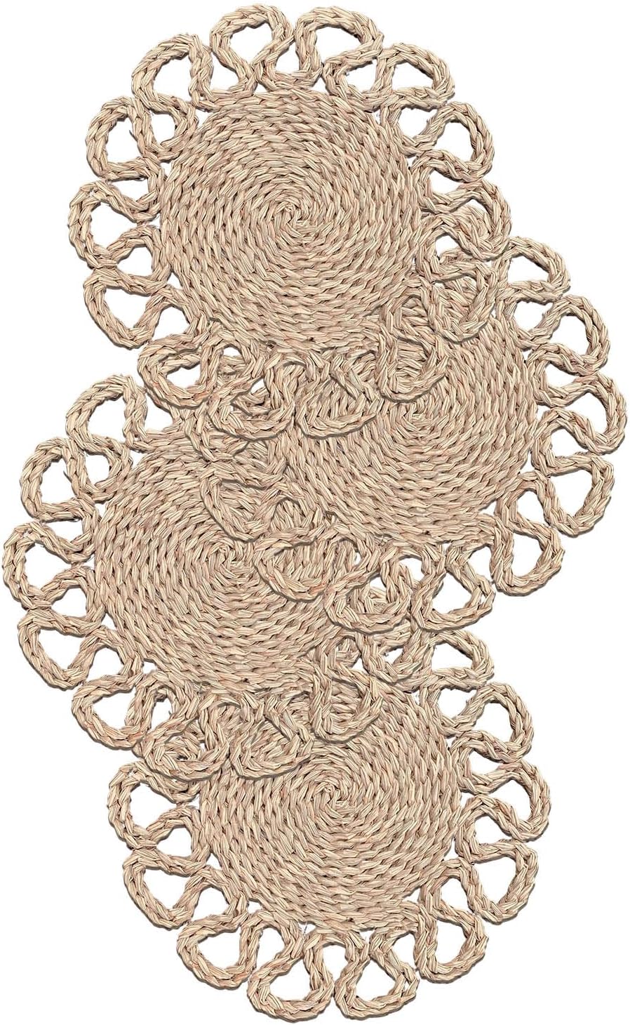 13.8" Round Corn Husk Placemats Set of 6 | Boho Wicker Rattan Woven Table Mats | Farmhouse Spring Plate Chargers Like Seagrass, Water Hyacinth for Christmas, Party, Wedding, Events