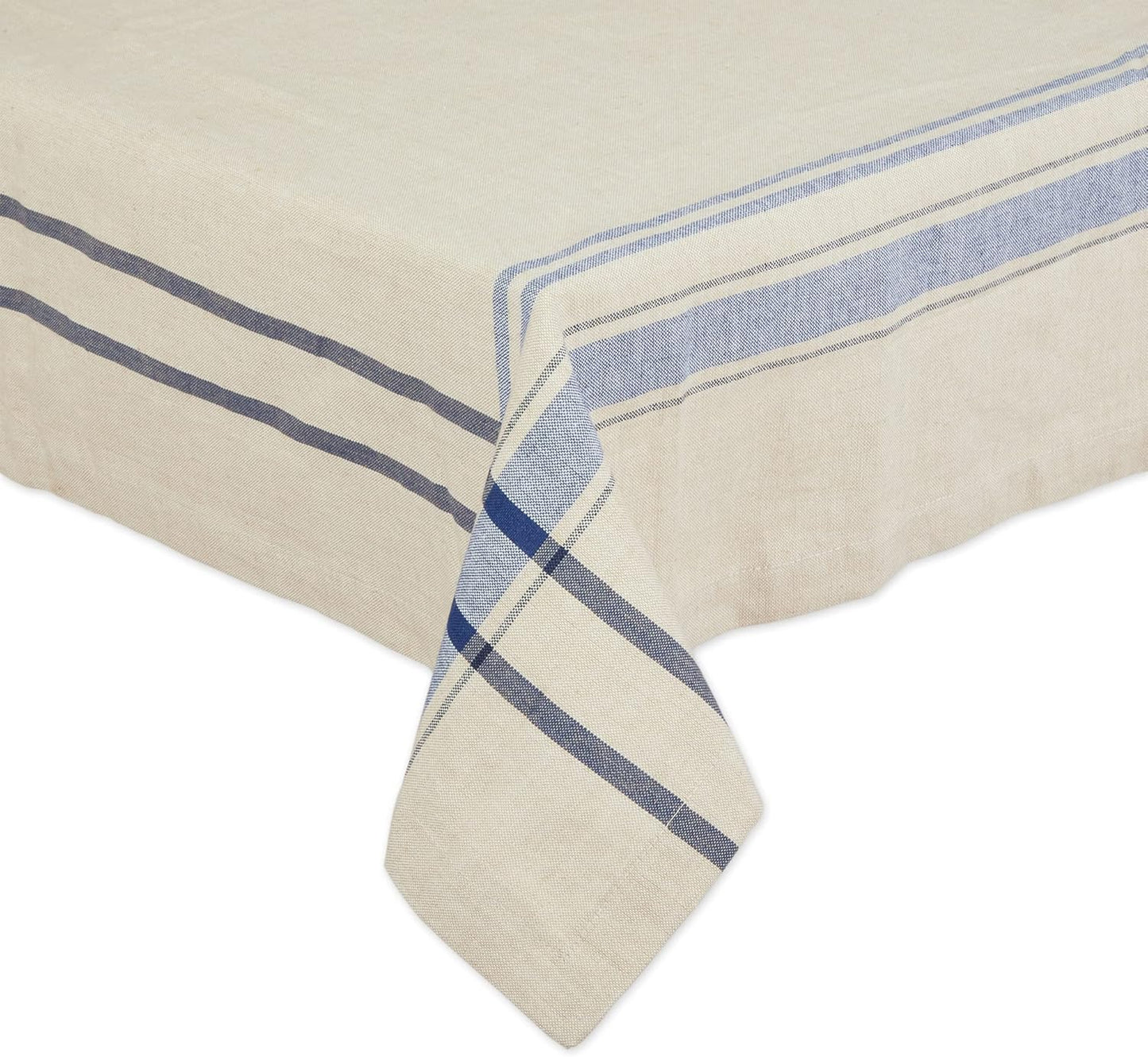 DII French Stripe Tabletop Collection Farmhouse Style Dining Table Linen Tablecloth, 60x104, Taupe/Blue
