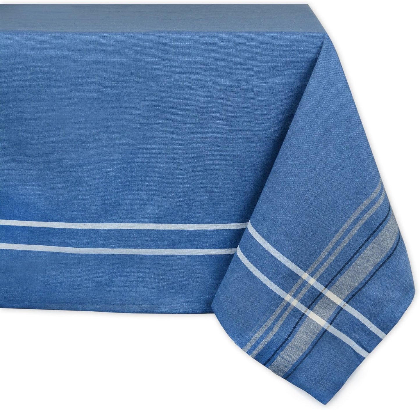 DII French Stripe Tabletop Collection Farmhouse Style Dining Table Linen Tablecloth, 60x104, Taupe/Blue