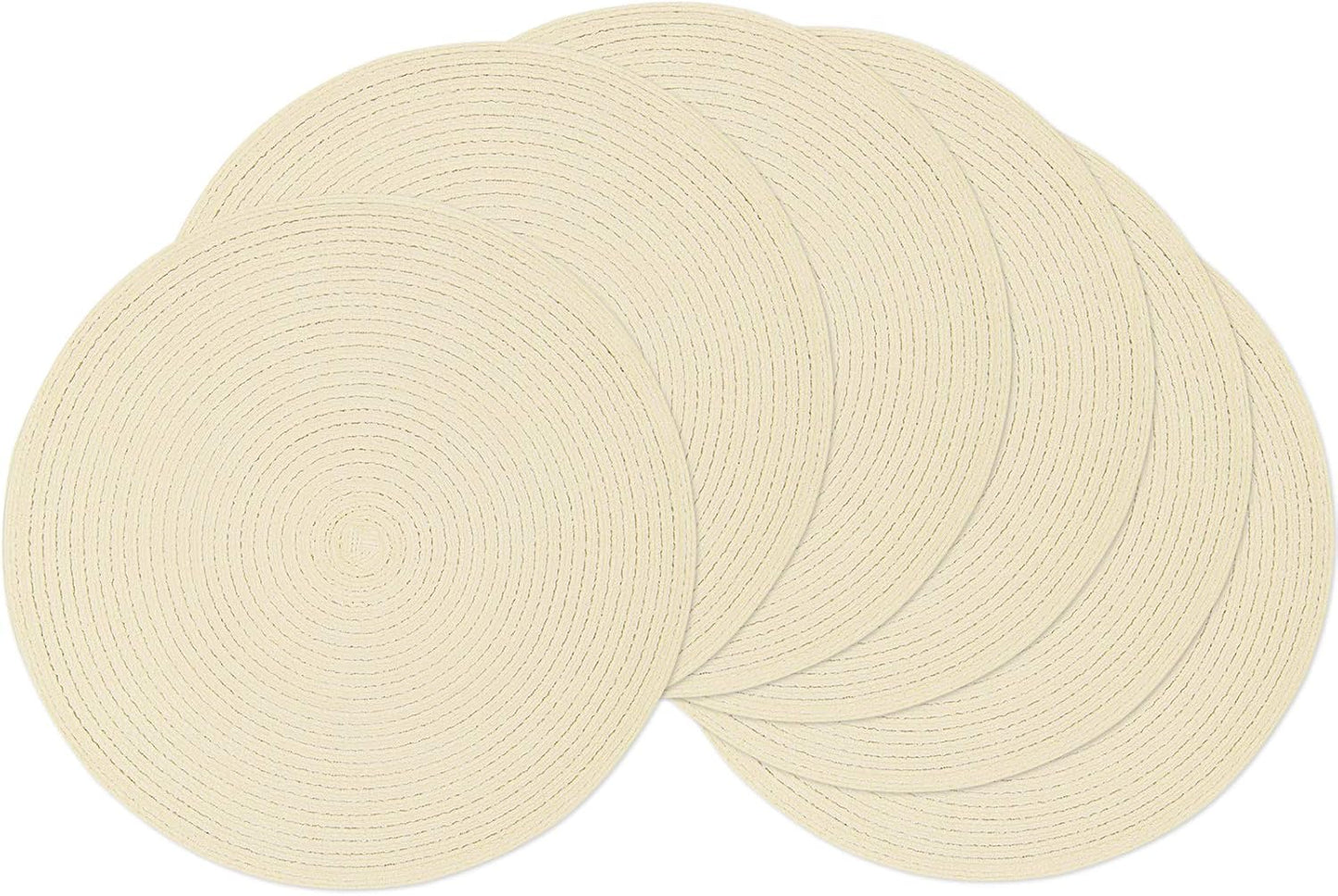 SHACOS 15 inch Beige Round Placemats Set of 12 for Dining Table Woven Braided Circle Place Mats Kitchen Placemat Washable Table Mats
