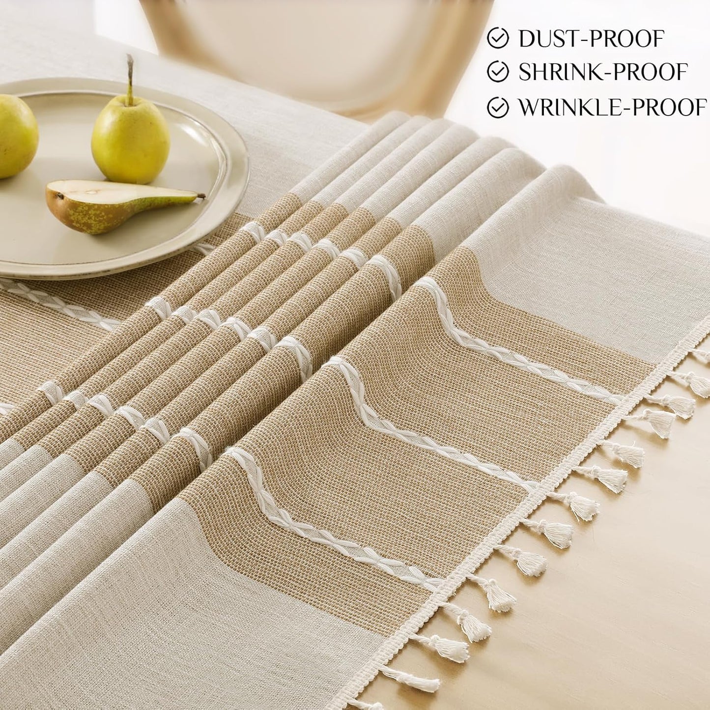 Softalker Fall Tablecloth Rectangle, Outdoor Waterproof Linen Cotton Farmhouse Table Cloths with Tassel, Heavy Weight Wrinkle Free Table Cover for Dining/Party/Rustic - 55 x 120 Inch, Coffee Lines