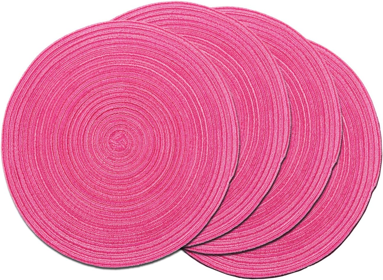 SHACOS 15 inch Beige Round Placemats Set of 12 for Dining Table Woven Braided Circle Place Mats Kitchen Placemat Washable Table Mats