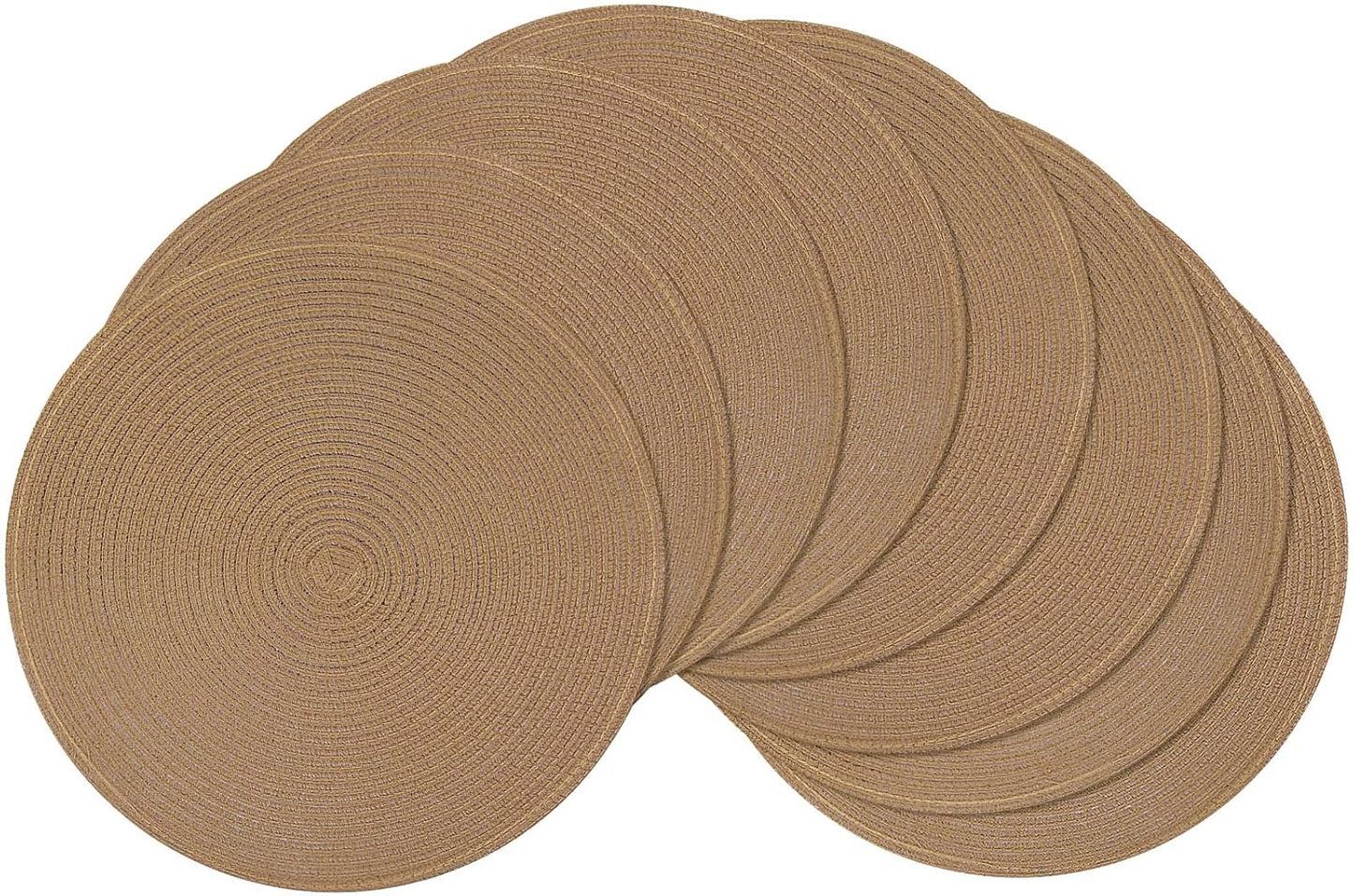 SHACOS 15 inch Beige Round Placemats Set of 12 for Dining Table Woven Braided Circle Place Mats Kitchen Placemat Washable Table Mats