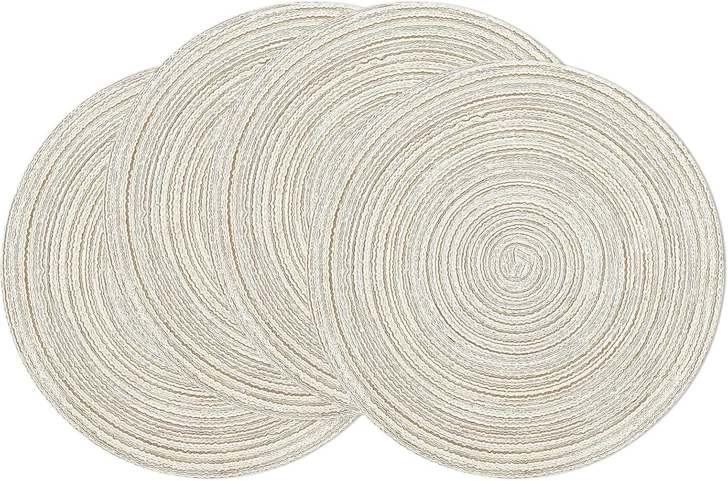 SHACOS 15 inch Beige Round Placemats Set of 12 for Dining Table Woven Braided Circle Place Mats Kitchen Placemat Washable Table Mats