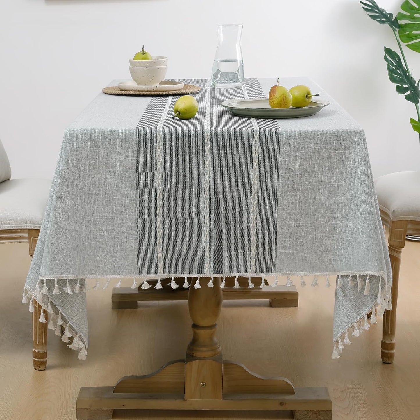 Softalker Fall Tablecloth Rectangle, Outdoor Waterproof Linen Cotton Farmhouse Table Cloths with Tassel, Heavy Weight Wrinkle Free Table Cover for Dining/Party/Rustic - 55 x 120 Inch, Coffee Lines
