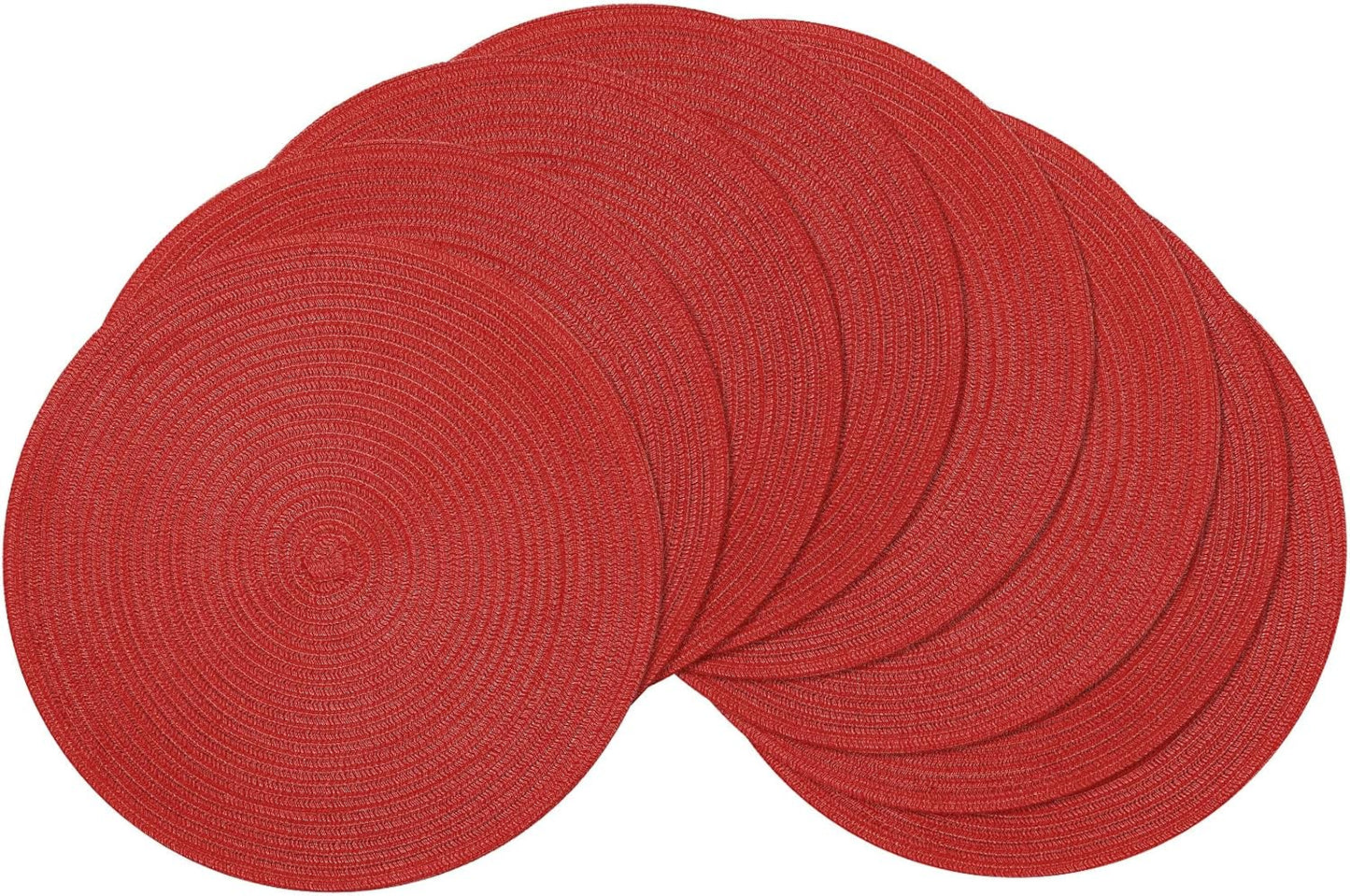 SHACOS 15 inch Beige Round Placemats Set of 12 for Dining Table Woven Braided Circle Place Mats Kitchen Placemat Washable Table Mats