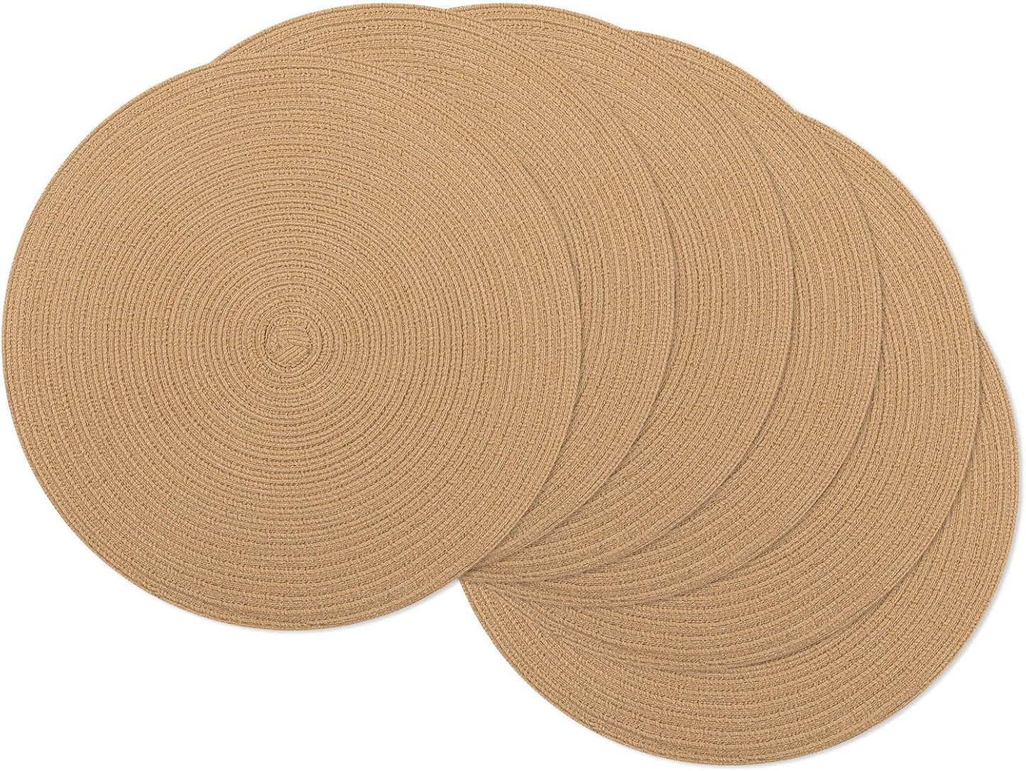 SHACOS 15 inch Beige Round Placemats Set of 12 for Dining Table Woven Braided Circle Place Mats Kitchen Placemat Washable Table Mats