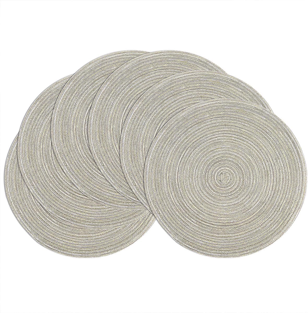 SHACOS 15 inch Beige Round Placemats Set of 12 for Dining Table Woven Braided Circle Place Mats Kitchen Placemat Washable Table Mats