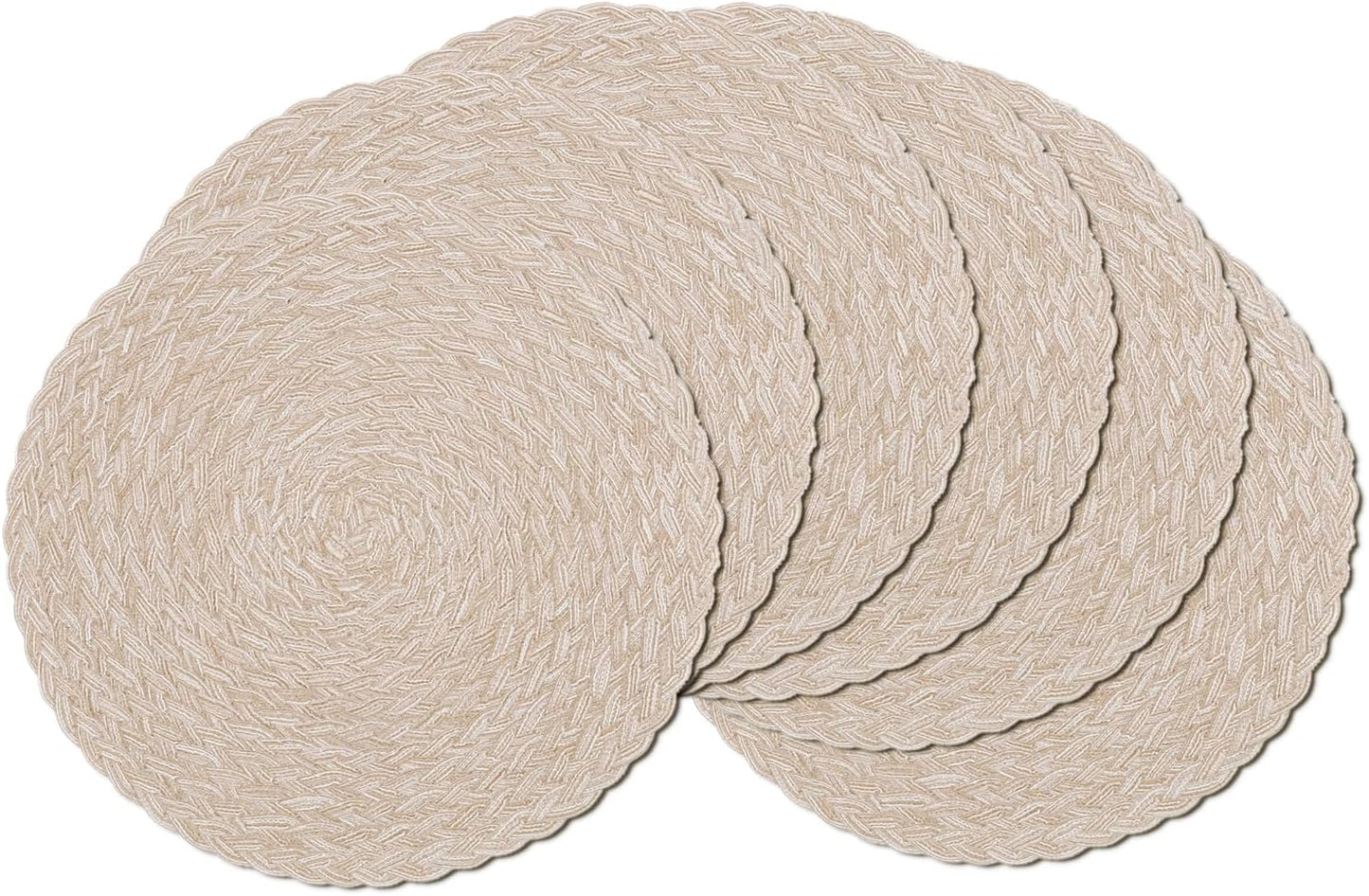 SHACOS 15 inch Beige Round Placemats Set of 12 for Dining Table Woven Braided Circle Place Mats Kitchen Placemat Washable Table Mats