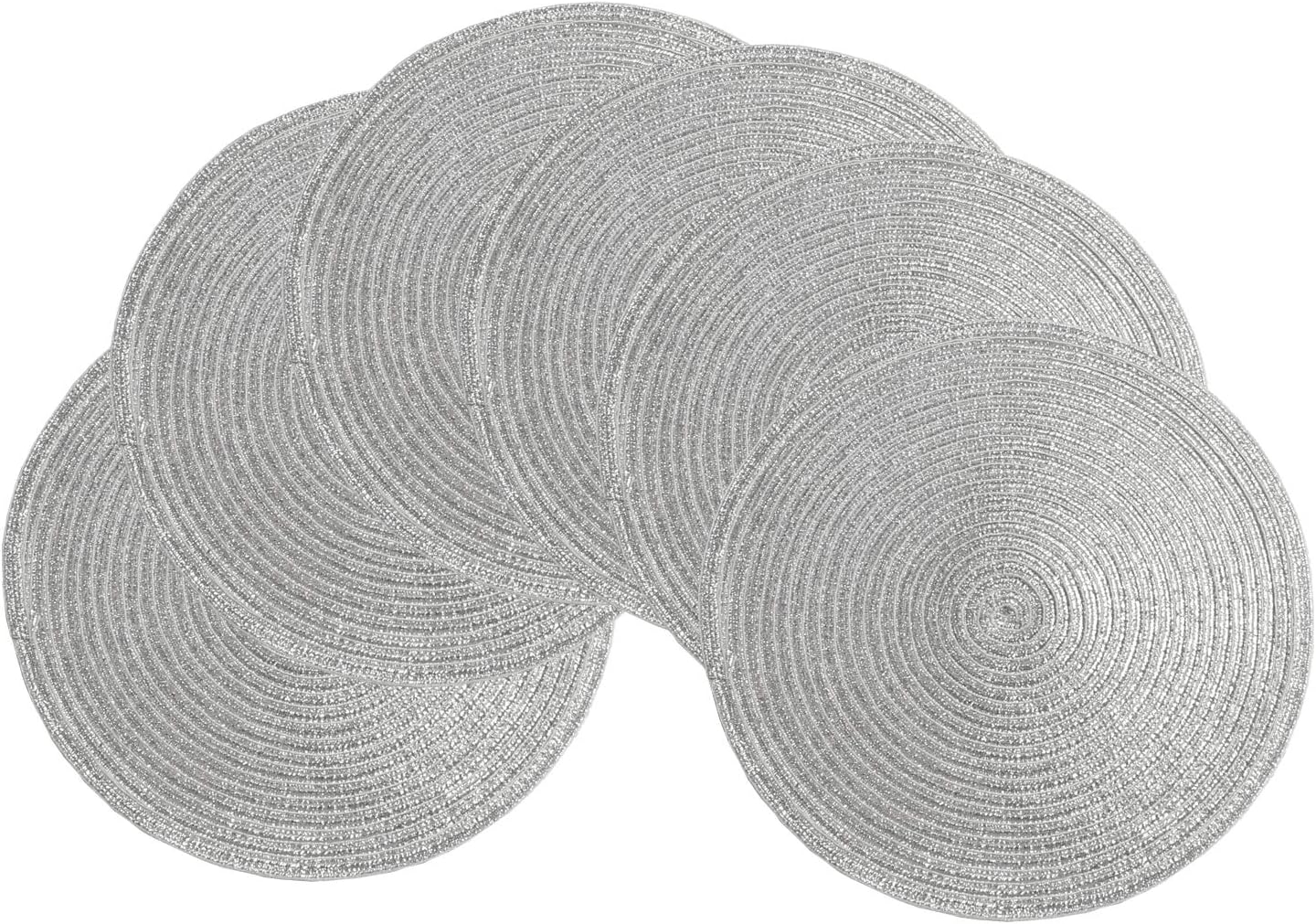 SHACOS 15 inch Beige Round Placemats Set of 12 for Dining Table Woven Braided Circle Place Mats Kitchen Placemat Washable Table Mats