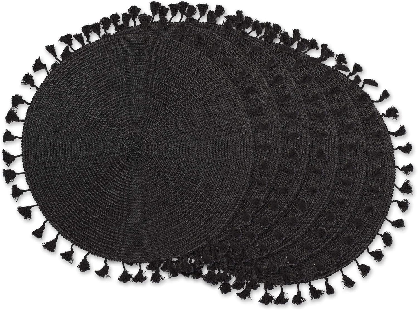 DII Woven Placemat Collection Round, 14.75" Diameter, Nautical Blue Fringe, 6 Piece