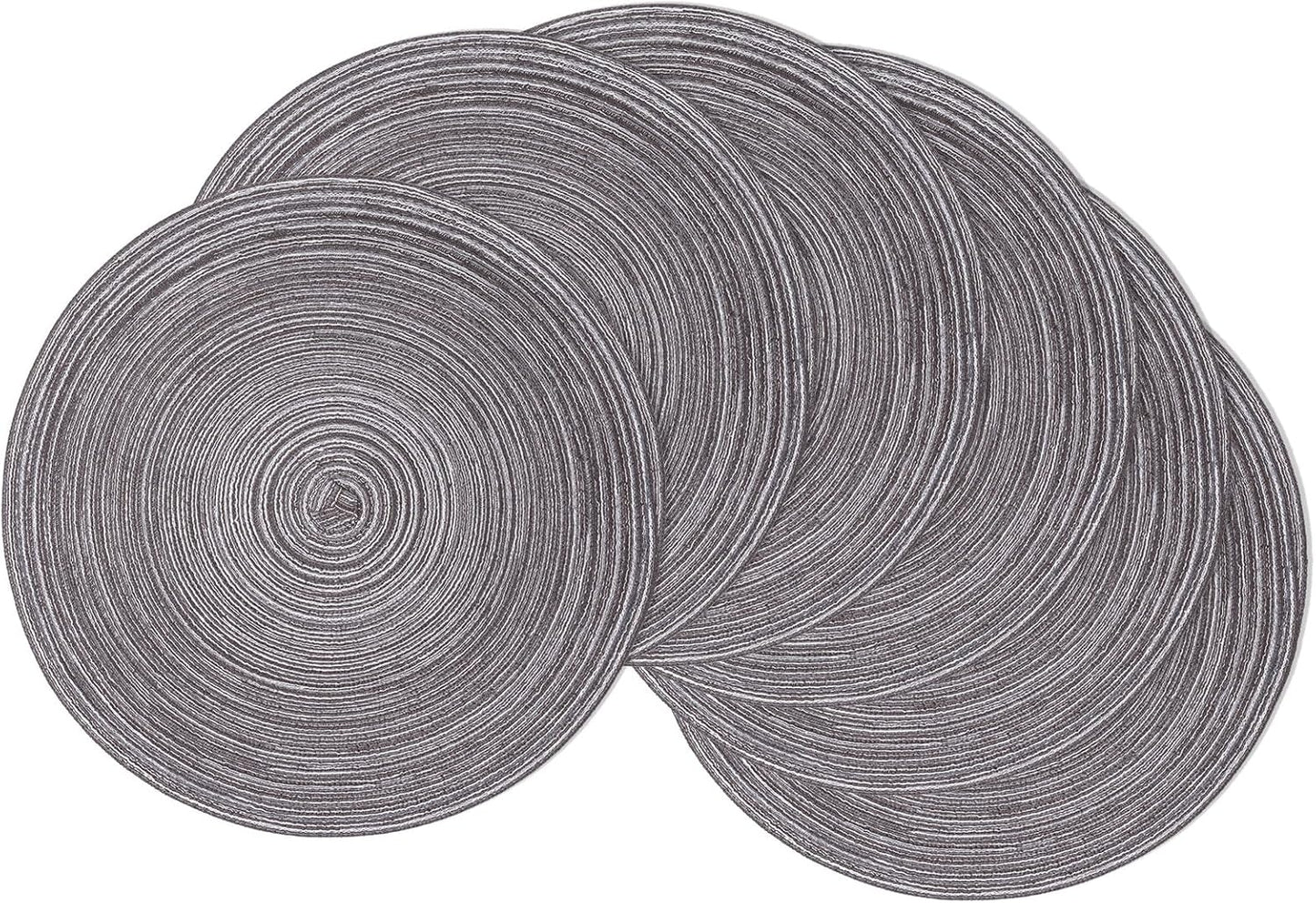 SHACOS 15 inch Beige Round Placemats Set of 12 for Dining Table Woven Braided Circle Place Mats Kitchen Placemat Washable Table Mats