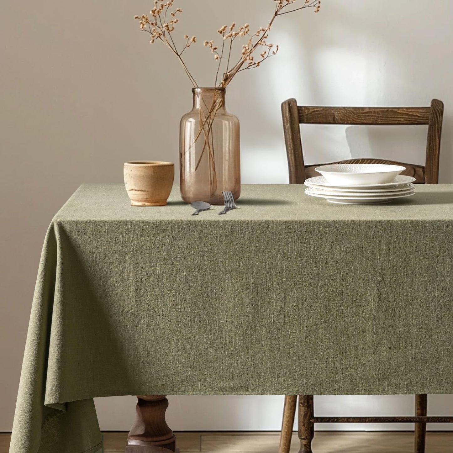 MIULEE Natural Linen Cotton Blend Tablecloth Rectangle, Luxury Waterproof Stain Resistant Durable Farmhouse Oblong Table Cloth for Dining Party Christmas Weddings Birthday, 52 x 70 inch, Ivory Cream