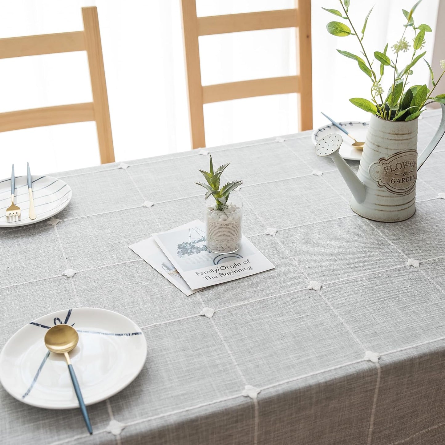 Oubonun Cotton Linen Rectangular Tablecloth - Wrinkle Resistant & Waterproof - Machine Washable Table Cloth with Tassels for Kitchen & Dining, 55''x86'', 6-8 Seats, Grey