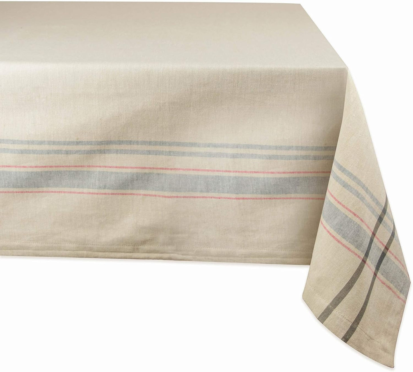 DII French Stripe Tabletop Collection Farmhouse Style Dining Table Linen Tablecloth, 60x104, Taupe/Blue