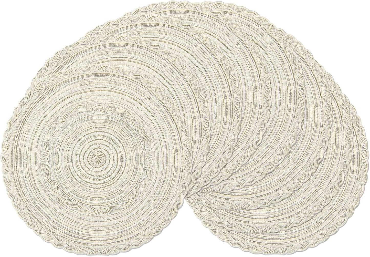 SHACOS 15 inch Beige Round Placemats Set of 12 for Dining Table Woven Braided Circle Place Mats Kitchen Placemat Washable Table Mats