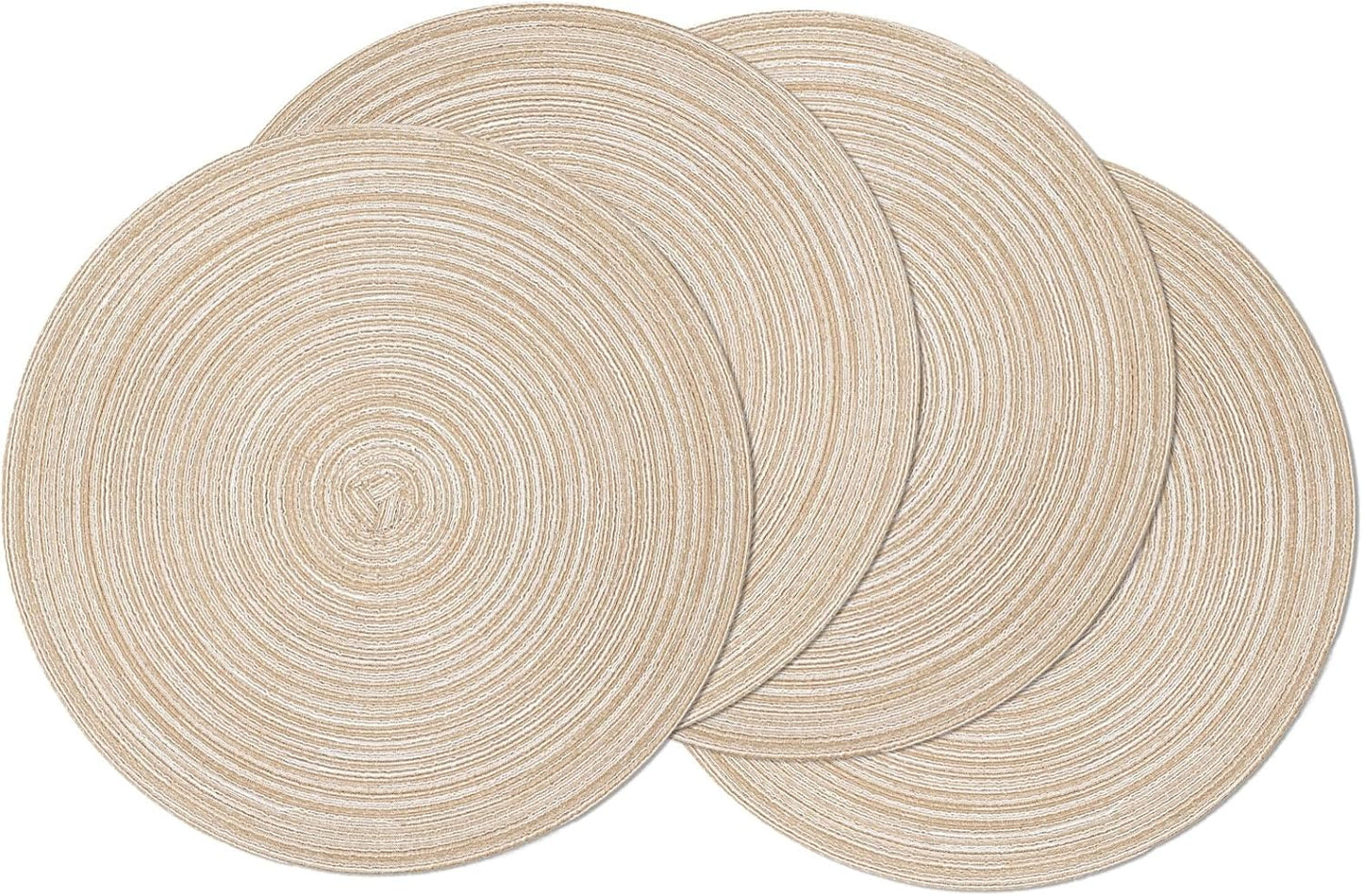 SHACOS 15 inch Beige Round Placemats Set of 12 for Dining Table Woven Braided Circle Place Mats Kitchen Placemat Washable Table Mats