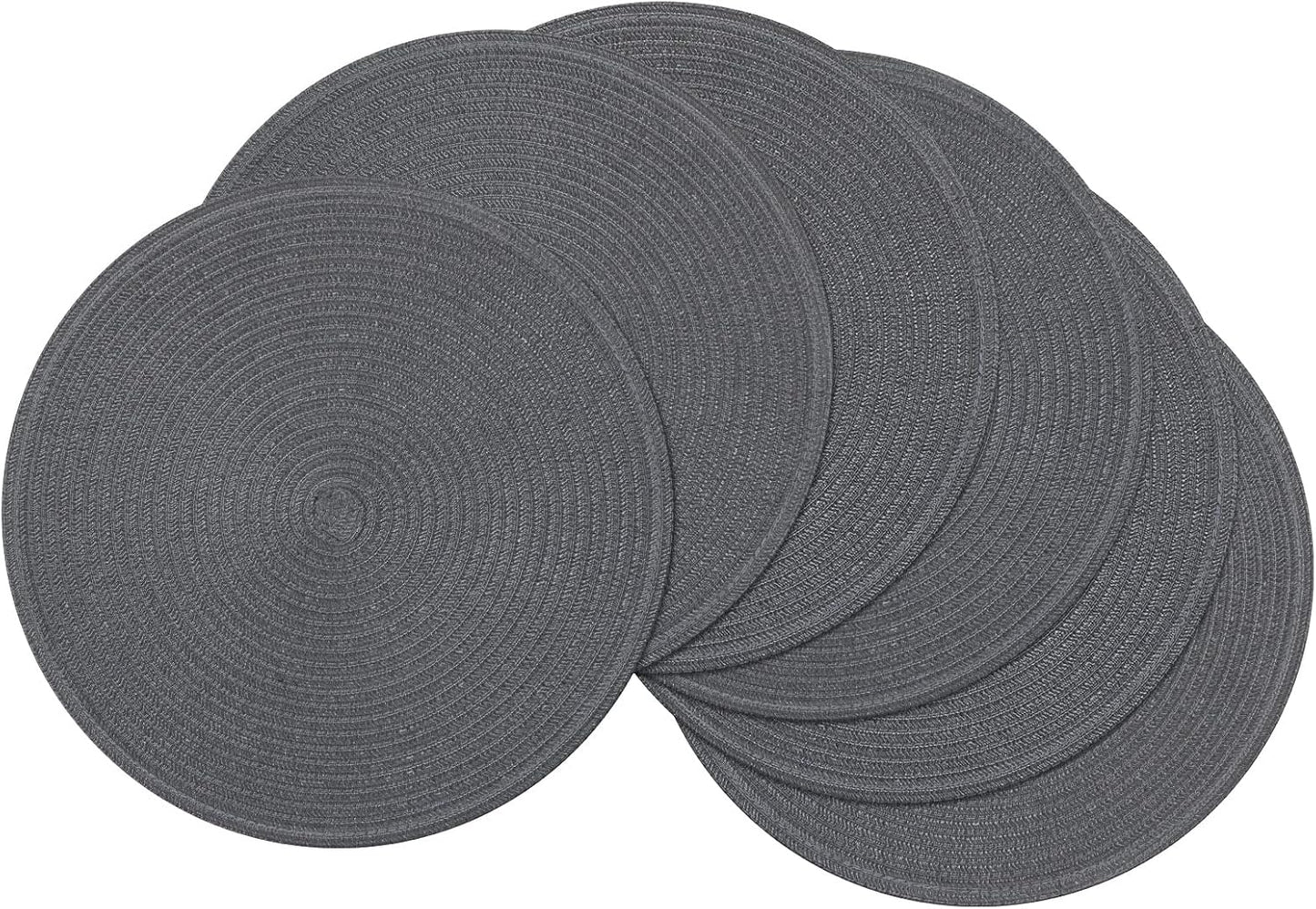 SHACOS 15 inch Beige Round Placemats Set of 12 for Dining Table Woven Braided Circle Place Mats Kitchen Placemat Washable Table Mats