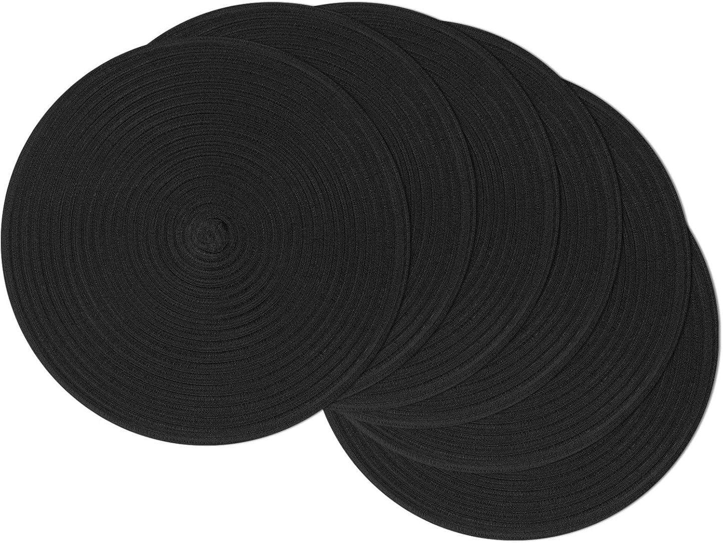 SHACOS 15 inch Beige Round Placemats Set of 12 for Dining Table Woven Braided Circle Place Mats Kitchen Placemat Washable Table Mats