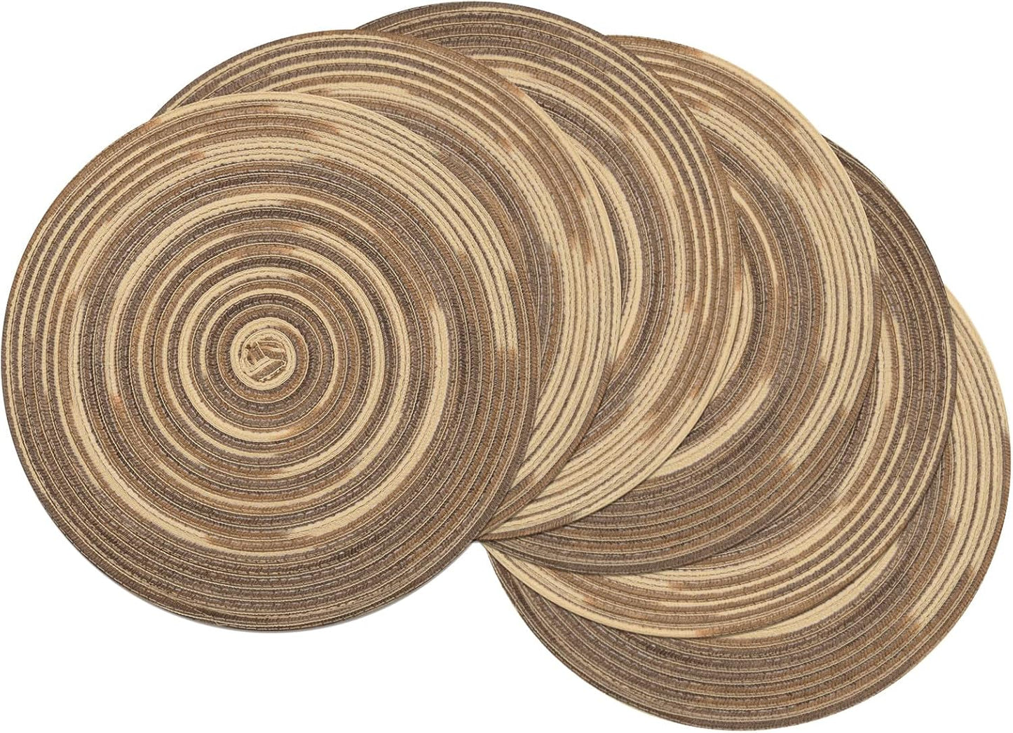 SHACOS 15 inch Beige Round Placemats Set of 12 for Dining Table Woven Braided Circle Place Mats Kitchen Placemat Washable Table Mats