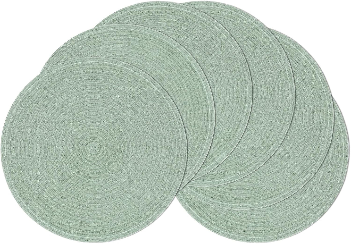 SHACOS 15 inch Beige Round Placemats Set of 12 for Dining Table Woven Braided Circle Place Mats Kitchen Placemat Washable Table Mats