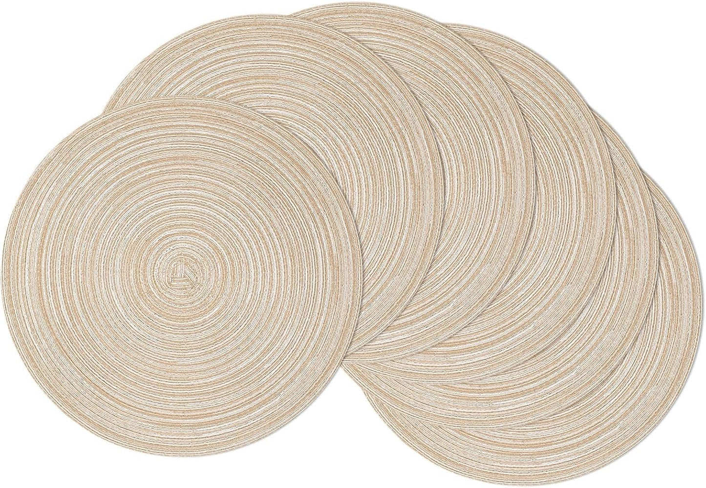 SHACOS 15 inch Beige Round Placemats Set of 12 for Dining Table Woven Braided Circle Place Mats Kitchen Placemat Washable Table Mats
