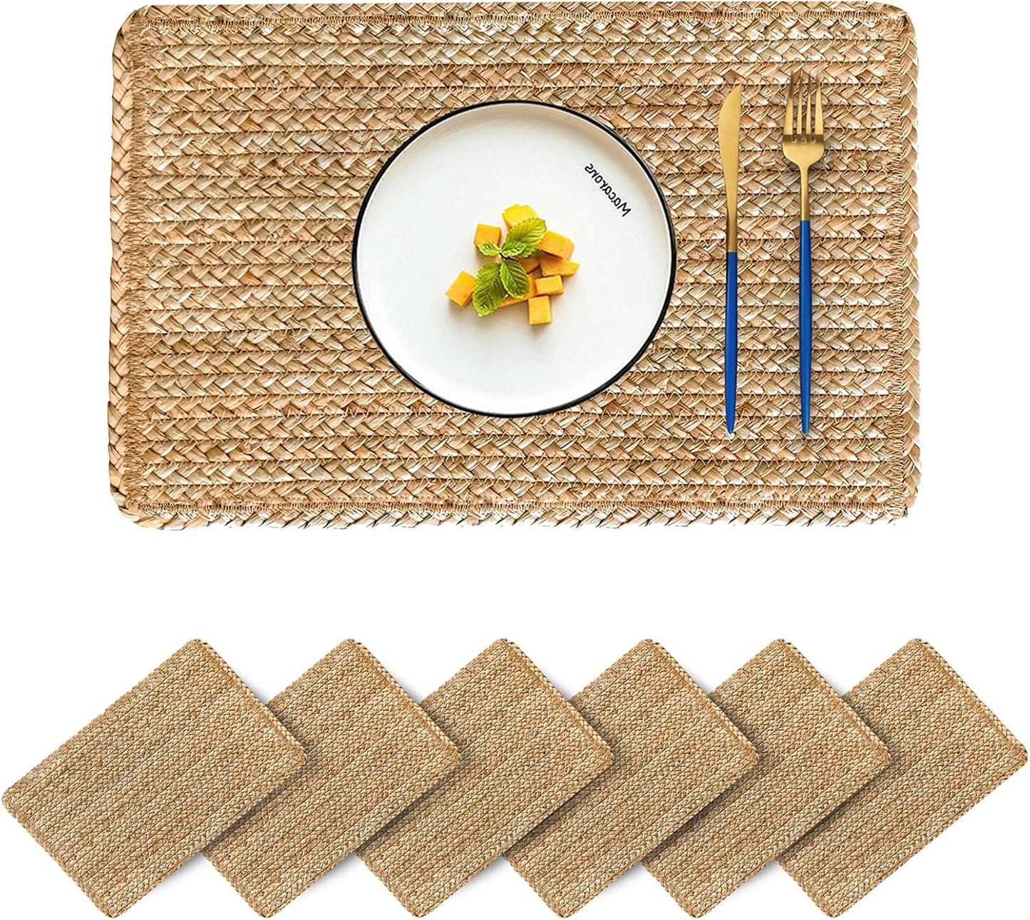 Round Placemats Set of 8 Natural Woven Rattan Placemats, Braided Boho Farmhouse Place Mats Heat Resistant Dining Table Mats Straw Placemat Wicker Outdoor Placemat for Patio Table 13.4''