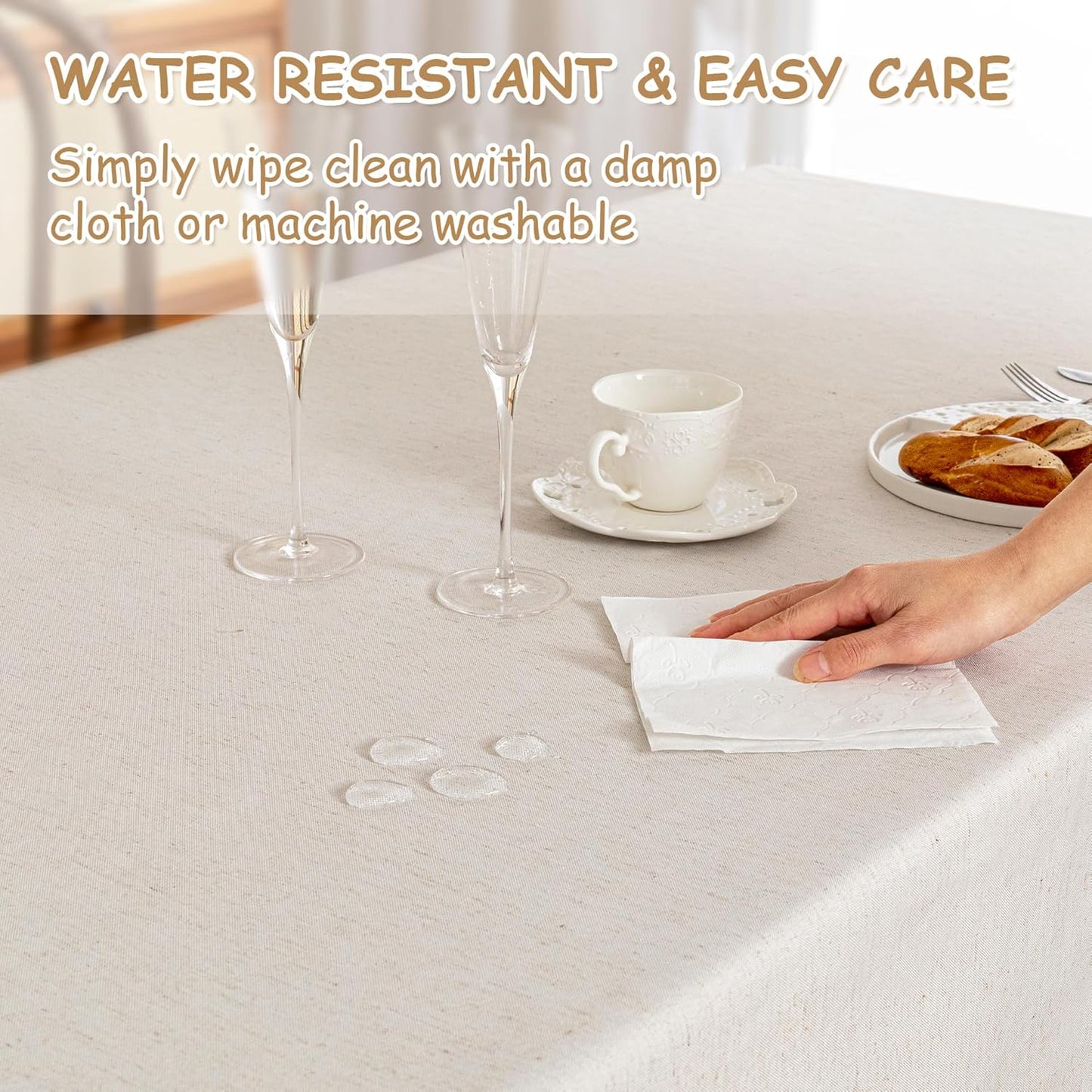 MYSKY HOME Table Cloth 60x84 in Rectangle Table, Heavy Duty Cotton Tassel Linen Look Waterproof Tablecloths Farmhouse Tablecloth, Wrinkle Free Table Cover with Beige Tassels for Kitchen Dining, Party