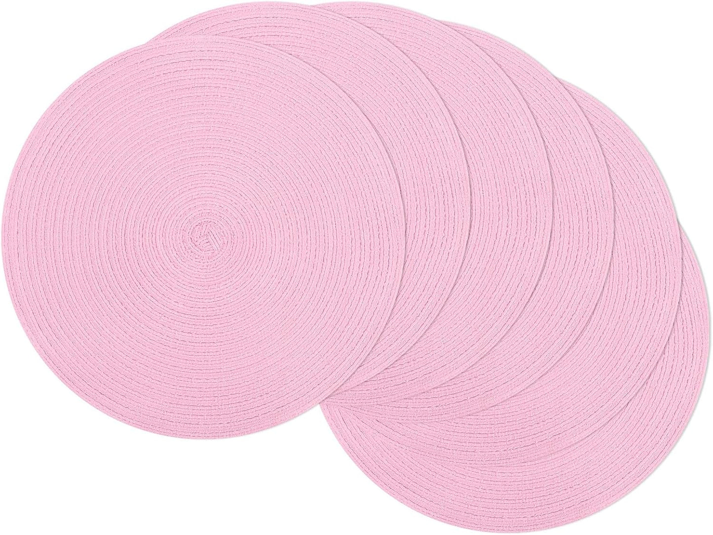 SHACOS 15 inch Beige Round Placemats Set of 12 for Dining Table Woven Braided Circle Place Mats Kitchen Placemat Washable Table Mats