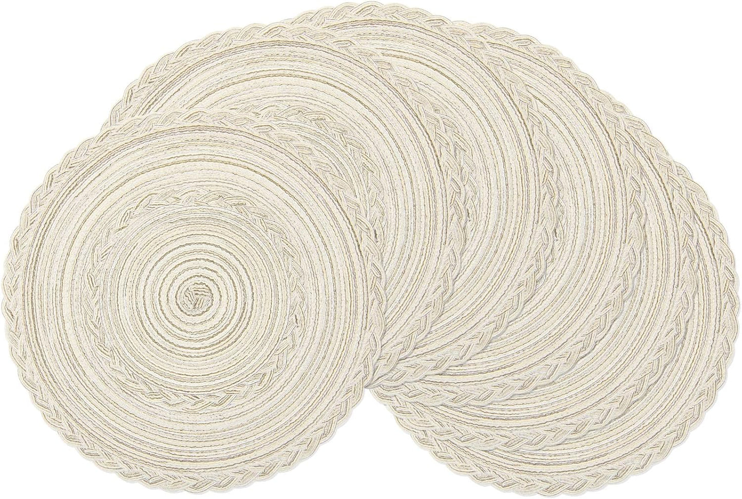 SHACOS 15 inch Beige Round Placemats Set of 12 for Dining Table Woven Braided Circle Place Mats Kitchen Placemat Washable Table Mats