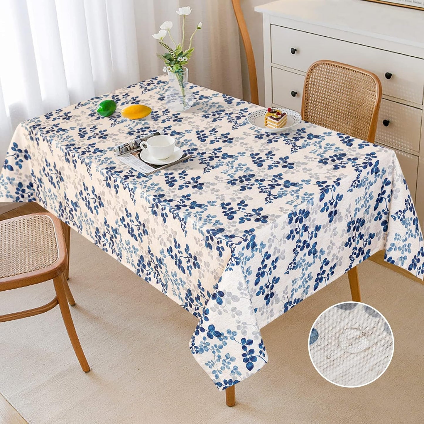 MYSKY HOME Table Cloth 60x84 in Rectangle Table, Heavy Duty Cotton Tassel Linen Look Waterproof Tablecloths Farmhouse Tablecloth, Wrinkle Free Table Cover with Beige Tassels for Kitchen Dining, Party