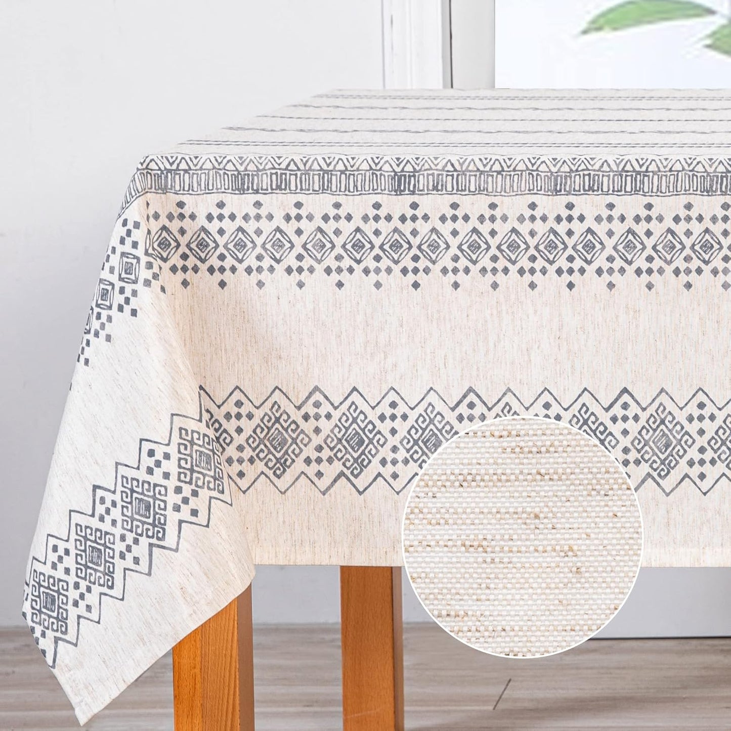 MYSKY HOME Table Cloth 60x84 in Rectangle Table, Heavy Duty Cotton Tassel Linen Look Waterproof Tablecloths Farmhouse Tablecloth, Wrinkle Free Table Cover with Beige Tassels for Kitchen Dining, Party