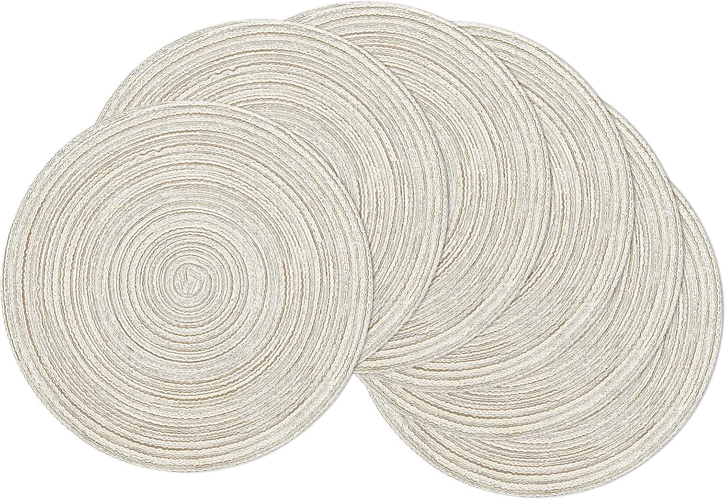 SHACOS 15 inch Beige Round Placemats Set of 12 for Dining Table Woven Braided Circle Place Mats Kitchen Placemat Washable Table Mats
