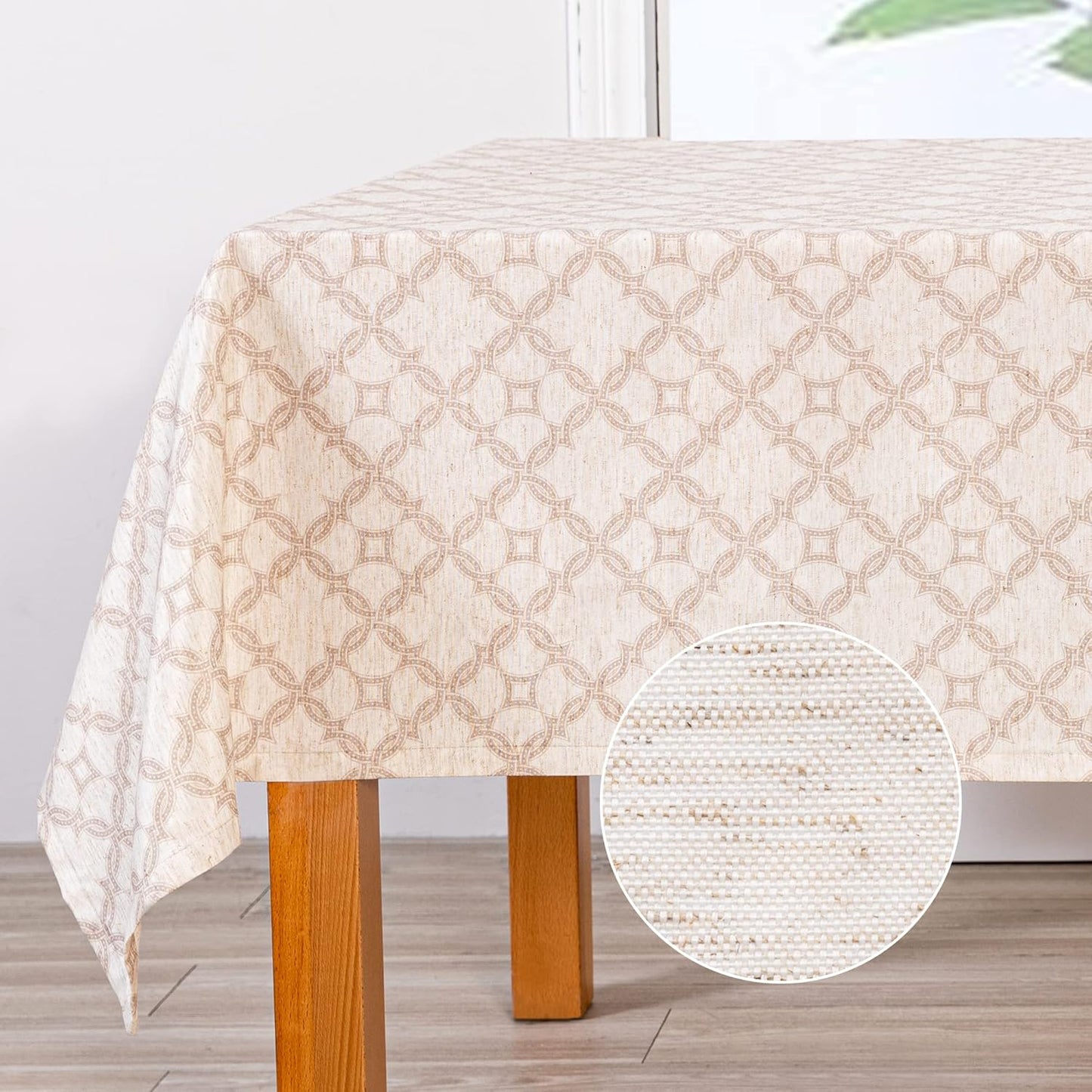 MYSKY HOME Table Cloth 60x84 in Rectangle Table, Heavy Duty Cotton Tassel Linen Look Waterproof Tablecloths Farmhouse Tablecloth, Wrinkle Free Table Cover with Beige Tassels for Kitchen Dining, Party
