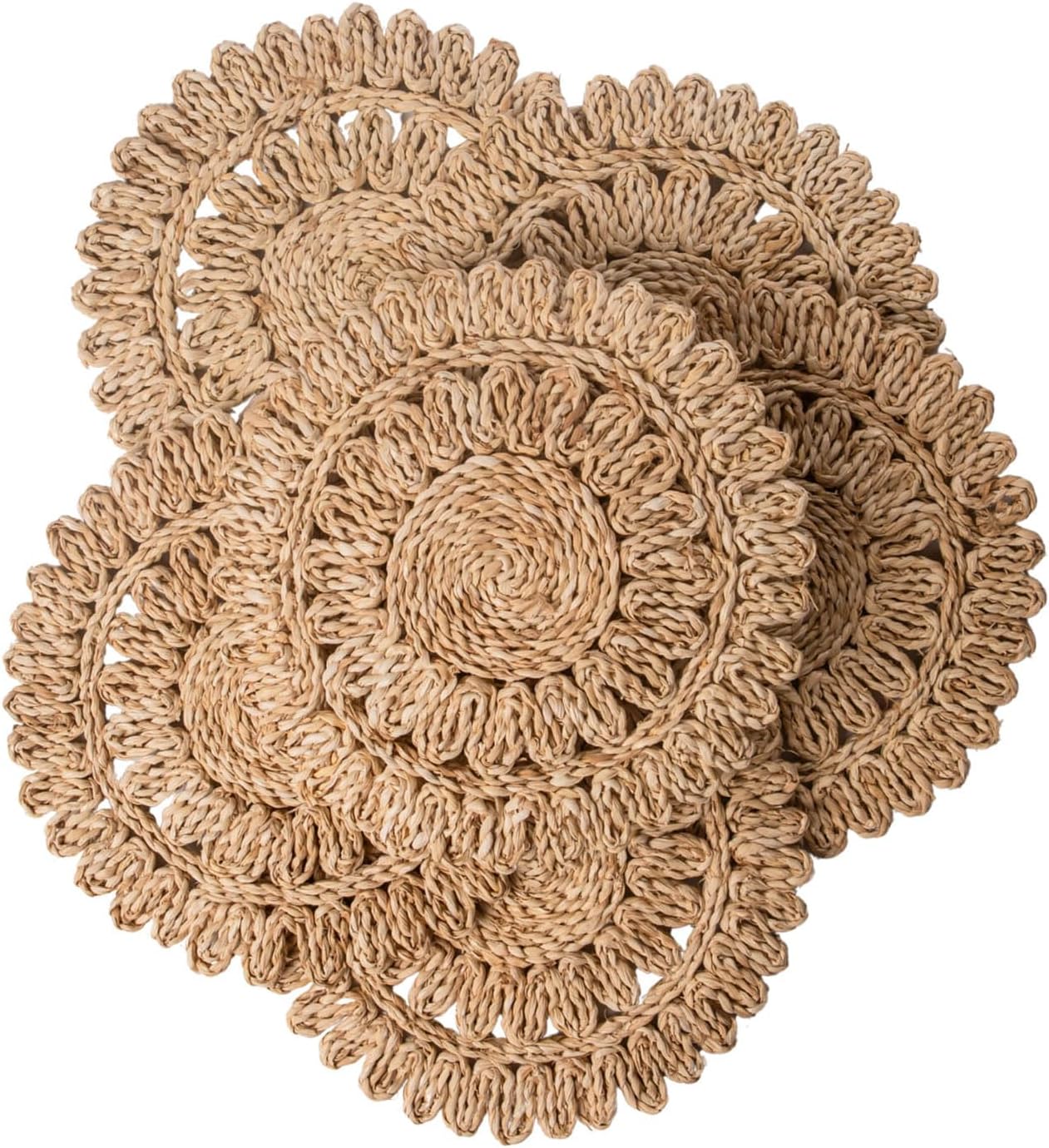 13.8" Round Corn Husk Placemats Set of 6 | Boho Wicker Rattan Woven Table Mats | Farmhouse Spring Plate Chargers Like Seagrass, Water Hyacinth for Christmas, Party, Wedding, Events