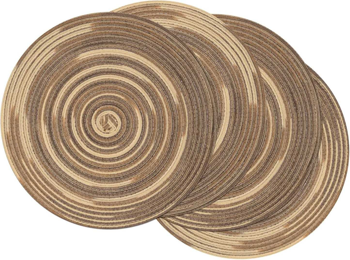 SHACOS 15 inch Beige Round Placemats Set of 12 for Dining Table Woven Braided Circle Place Mats Kitchen Placemat Washable Table Mats