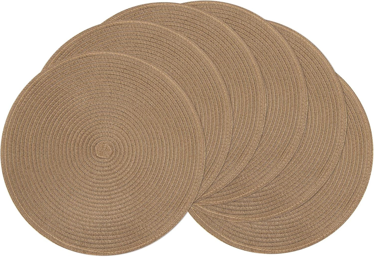 SHACOS 15 inch Beige Round Placemats Set of 12 for Dining Table Woven Braided Circle Place Mats Kitchen Placemat Washable Table Mats