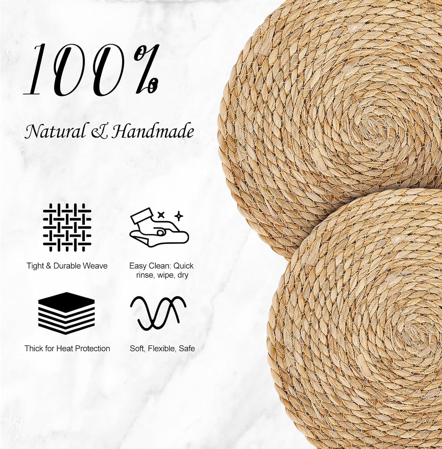 13 Inch Woven Placemats Set of 12, Boho Round Place Mats for Dining Table Decor, Rustic Jute Chargers for Dinner Plates, Outdoor Patio, Farmhouse Wedding, Water Hyacinth Wicker Rattan Braided Placemat