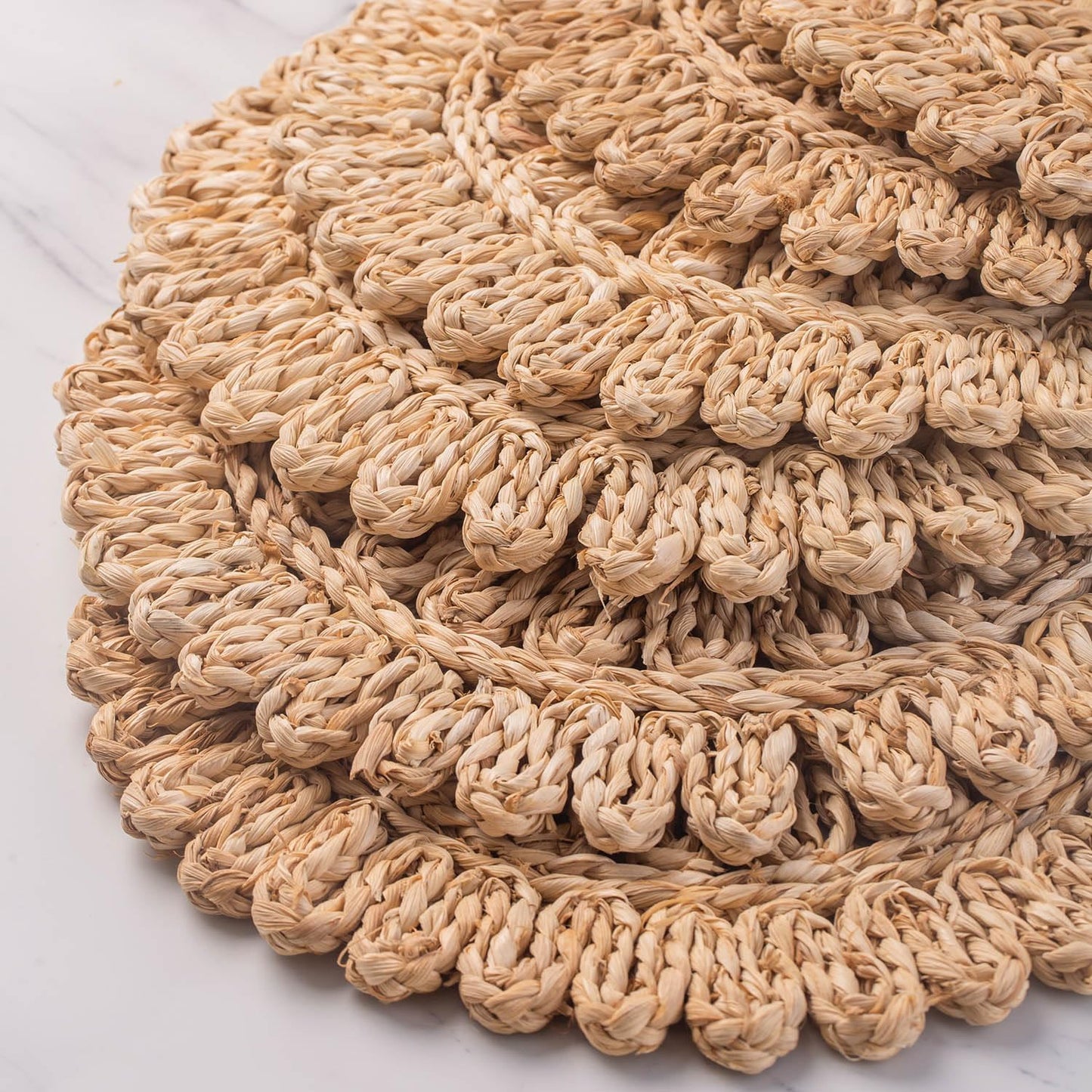 13.8" Round Corn Husk Placemats Set of 6 | Boho Wicker Rattan Woven Table Mats | Farmhouse Spring Plate Chargers Like Seagrass, Water Hyacinth for Christmas, Party, Wedding, Events