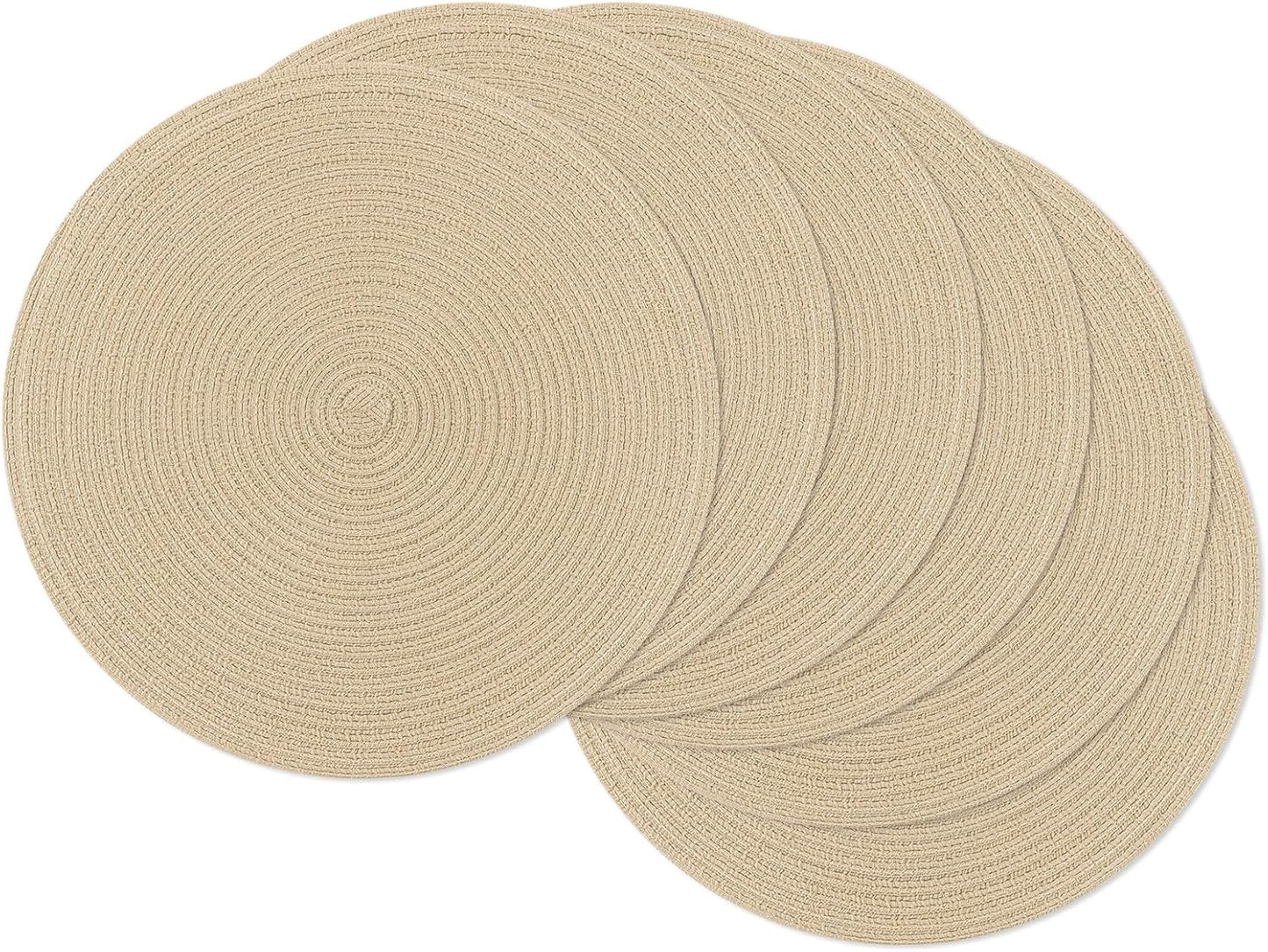 SHACOS 15 inch Beige Round Placemats Set of 12 for Dining Table Woven Braided Circle Place Mats Kitchen Placemat Washable Table Mats