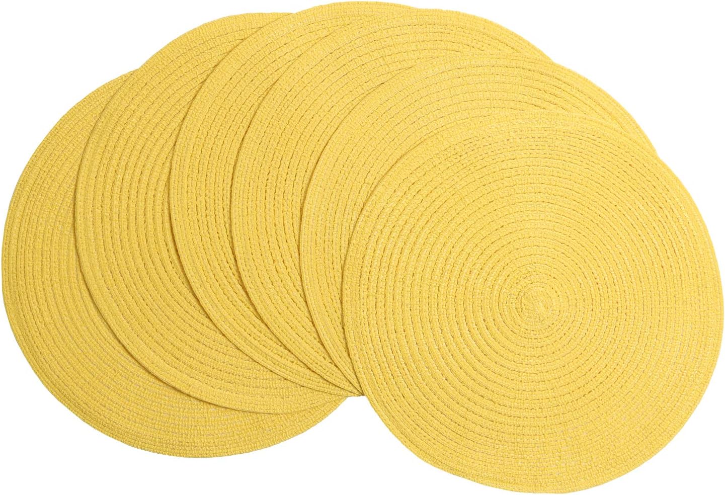 SHACOS 15 inch Beige Round Placemats Set of 12 for Dining Table Woven Braided Circle Place Mats Kitchen Placemat Washable Table Mats