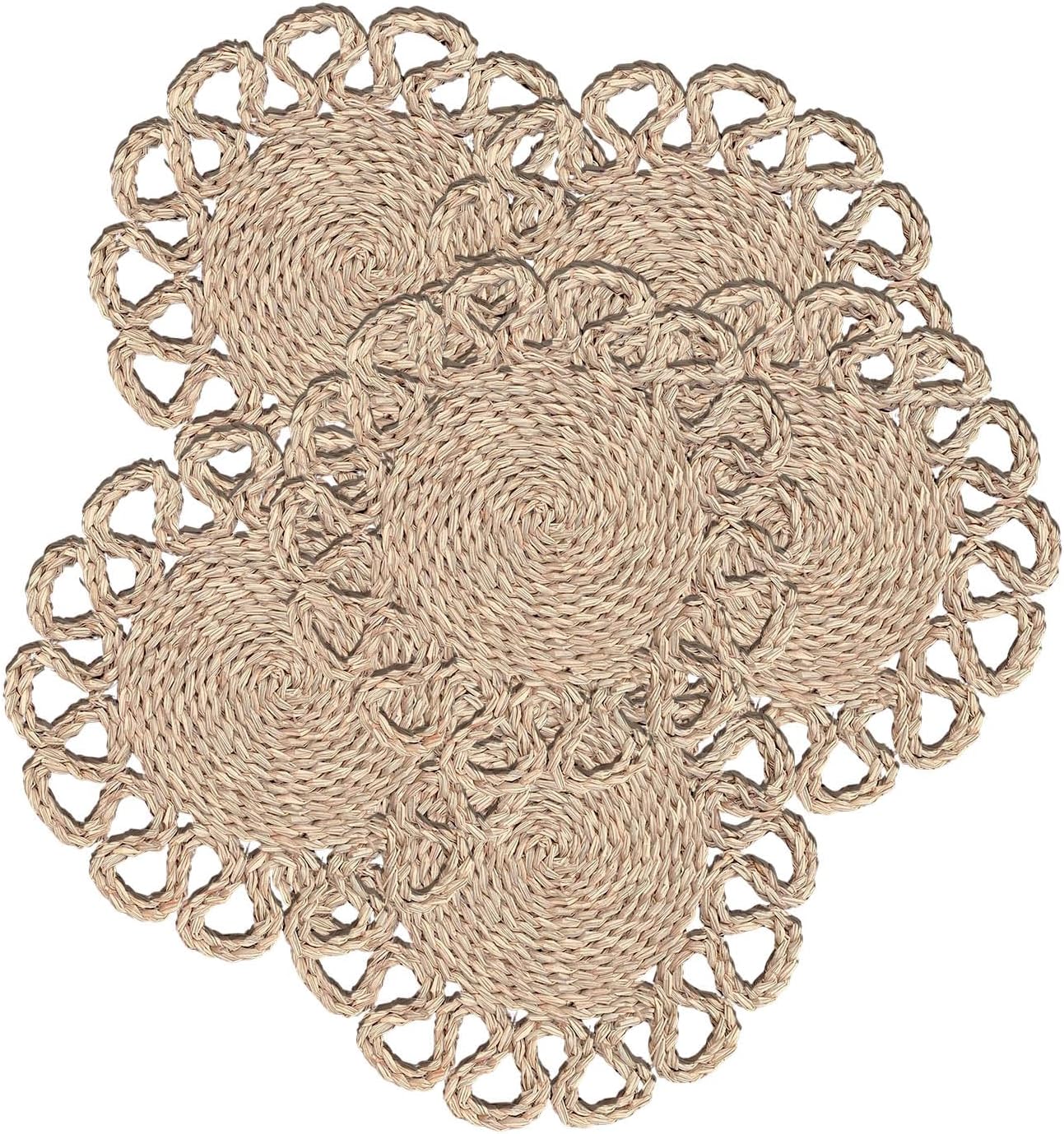 13.8" Round Corn Husk Placemats Set of 6 | Boho Wicker Rattan Woven Table Mats | Farmhouse Spring Plate Chargers Like Seagrass, Water Hyacinth for Christmas, Party, Wedding, Events