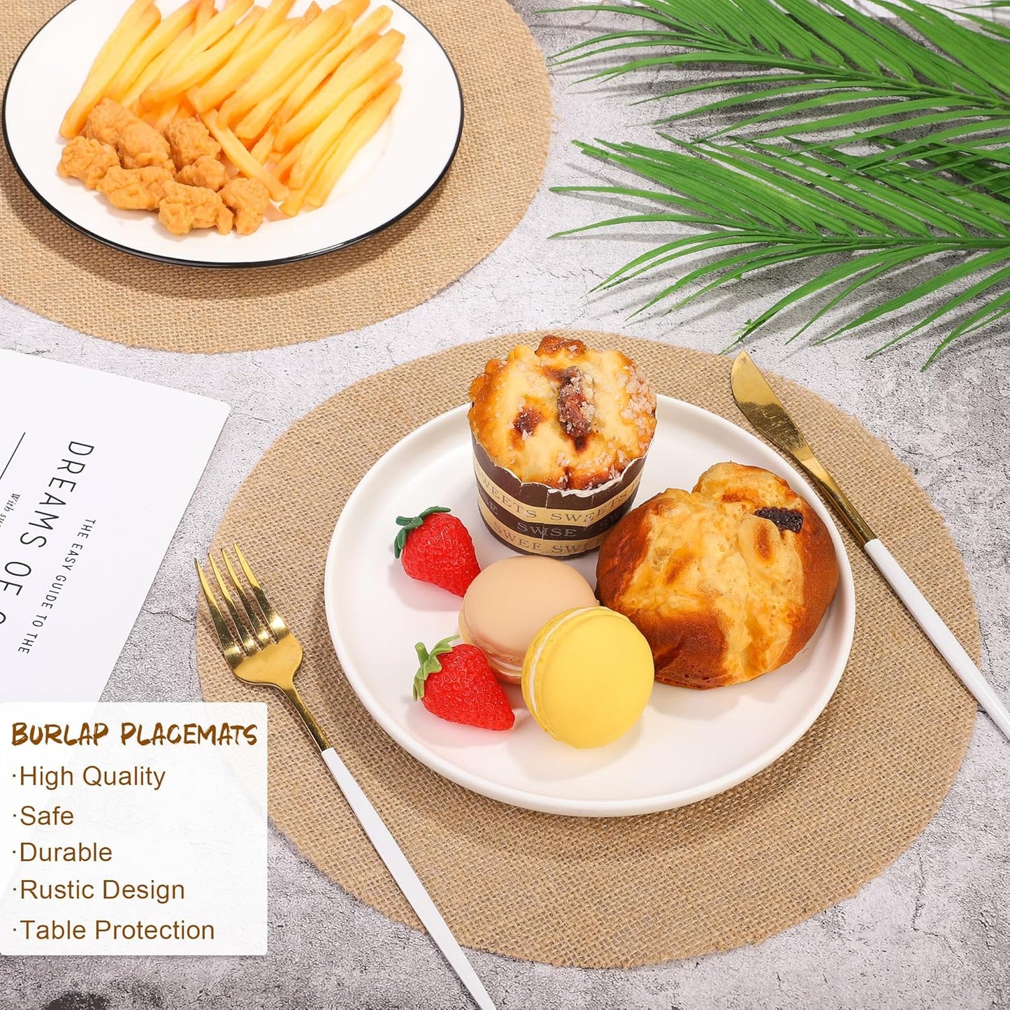 Aneco 50 Pieces Round Burlap Placemats 11.8 Inch Reusable Brown Table Mats Heat Resistant Natural Jute Fibers Placemats Burlap Circle Rustic Table Decorations for Dinner Holiday Farmhouse Decor